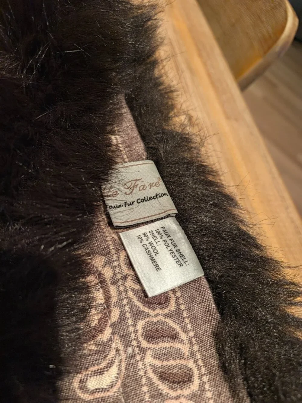 Brown Belle Fare Wool & Cashmere Wrap with Faux Fur Trim